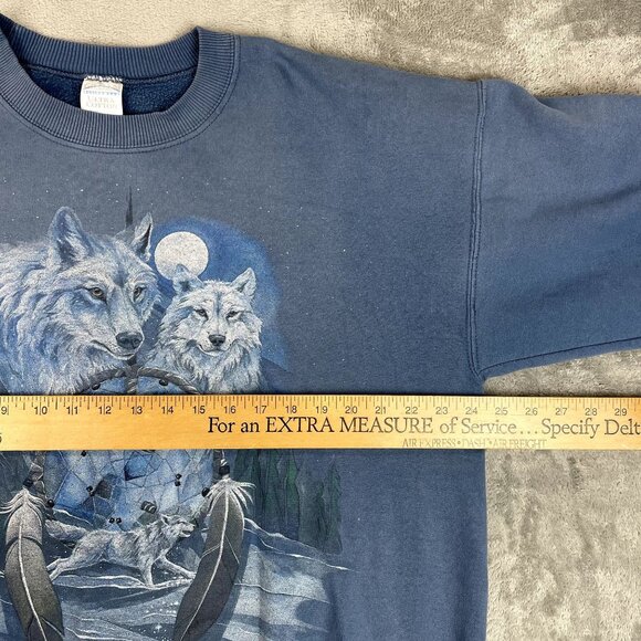Vintage 90s Gildan Wolves Dreamcatcher Sweatshirt Pullover Crewneck Winter Large - Picture 9 of 10